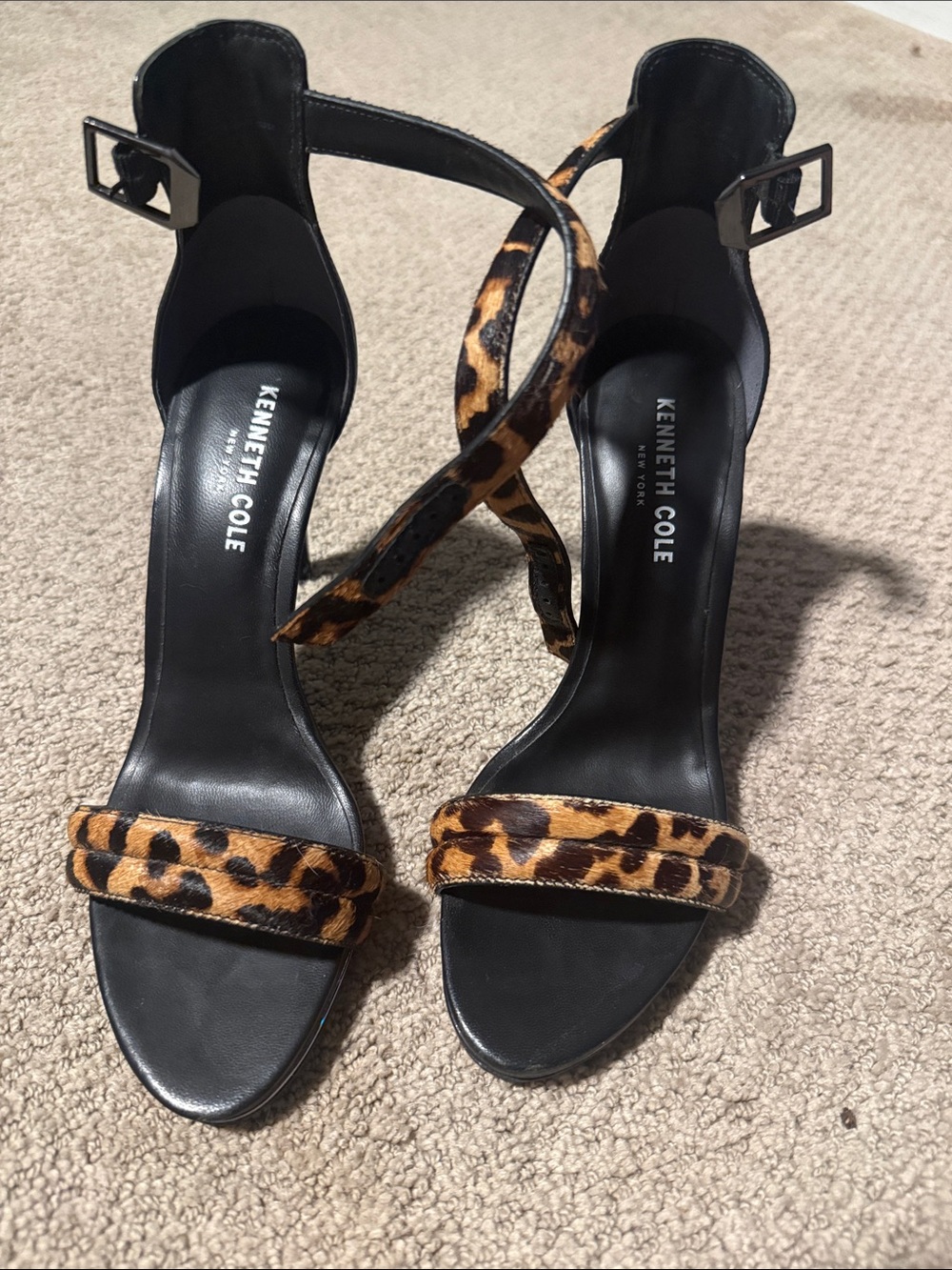 Kenneth Cole Leopard Print Ankle-Strap Heels - Black & Leopard